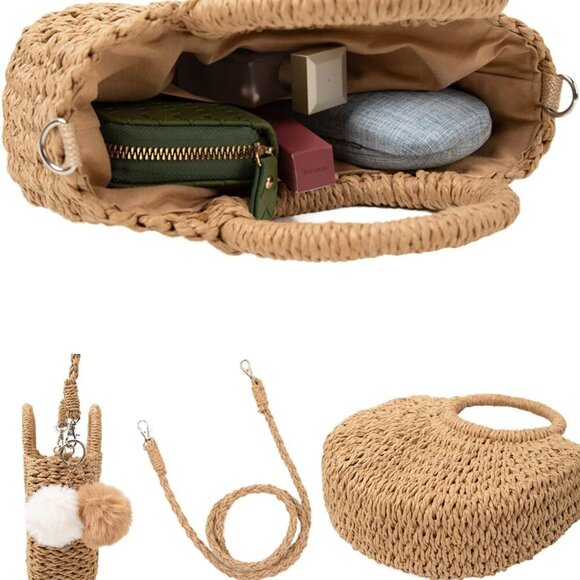 Women's Straw Beach Crossbody Bag Mini Tote Handwoven Summer Shoulder - Picture 3 of 7